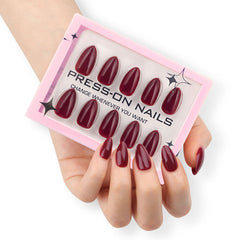 Artificial Nails | Glossy Wine Red Almond Press-On Nails (12 Pcs)