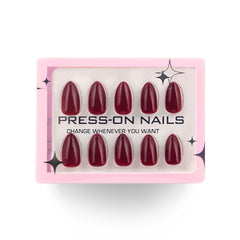 Artificial Nails | Glossy Wine Red Almond Press-On Nails (12 Pcs)